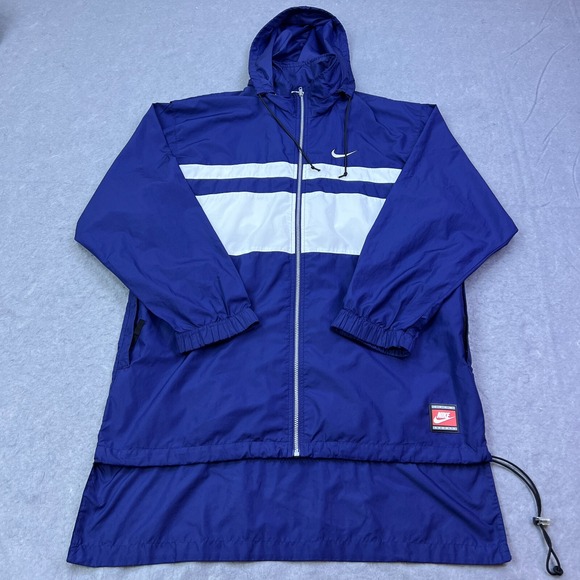 Nike Other - VTG Nike Jacket Men's Large Blue Big Swoosh Hooded Full Zip Long Windbreaker